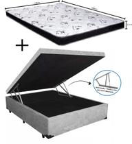 Cama Box Baú Casal Dreams Suede Cinza + Colchão Casal Dreams Espuma D23 Com EPS 14x138x188