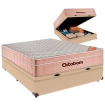 Cama Box Baú Casal e Colchão Airtech Spring Pocket Molas Ensacadas Ortobom Ocre