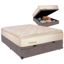Cama Box Baú Casal e Colchão Deluxe Molas Ensacadas Colchobel Cinza Cama Box Baú Casal e Colchão Deluxe Molas Ensacadas Colchobel Cinza