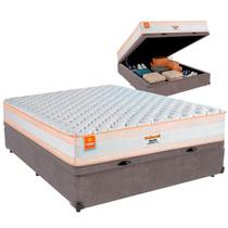 Cama Box Baú Casal e Colchão Denver Molas Ensacadas Inducol Cinza Cama Box Baú Casal e Colchão Denver Molas Ensacadas Inducol Cinza