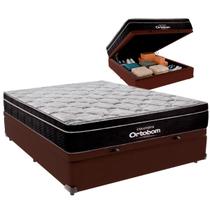 Cama Box Baú Casal e Colchão Elegant Molas Ensacadas Ortobom Marrom Cama Box Baú Casal e Colchão Elegant Molas Ensacadas Ortobom Marrom