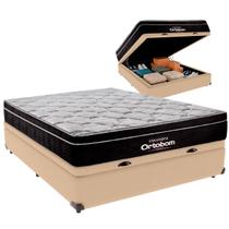 Cama Box Baú Casal e Colchão Elegant Molas Ensacadas Ortobom Ocre