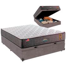 Cama Box Baú Casal e Colchão Embrace Molas Ensacadas King Coil Cinza