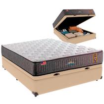 Cama Box Baú Casal e Colchão Embrace Molas Ensacadas King Coil Ocre