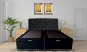 Cama Box Baú Casal em Sintetico Preto Bipartido com Pistão A Gás - 138x188