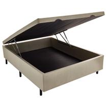 Cama Box Baú Casal em Sued Bege com Pistão A Gás - 138x188