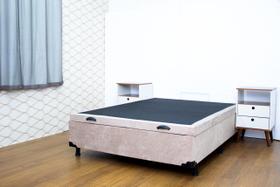 Cama Box Baú Casal em Sued Bege com Pistão A Gás - 138x188