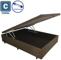 Cama Box Baú Casal em suede marrom com Pistão a gás -138x188