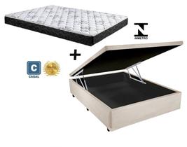Cama Box Baú Casal Green Bege + Colchão Espuma D33 138x188x8