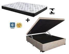 Cama Box Baú Casal Green Bege Suede + Colchão Espuma D33 138x188x8