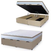 Cama Box Baú Casal King Colchão Com Molas Ensacadas 193x203x63cm Dunas Branco/Bege Hellen Cama Box Baú Casal King Colchão Com Molas Ensacadas 193x203x63cm Dunas Branco/Bege Hellen