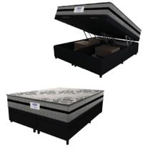 Cama Box Baú Casal King Colchão Gazin Com Molas Ensacadas Rubi 193x203x73cm Suede Preto/Cinza