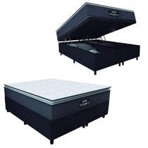 Cama Box Baú Casal King Gazin Colchão Molas Ensacadas Pillow Top Maximus 193x203x69cm Cinza/Preto