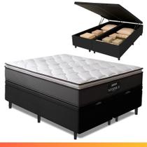 Cama Box Baú Casal King Gazin Colchão Molas Ensacadas Pillow Top Maximus Cinza/Preto Cinza/Branco