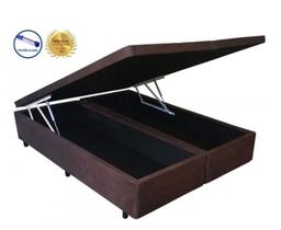 Cama Box Baú Casal Luxo Suede Marrom Bipartido Com Pistão A Gás - 138x188x41