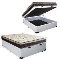 Cama Box Baú Casal material sintético + Colchão Casal Espuma Extra Firme D33 Elegance Ortopédico 64x138x188 Branco