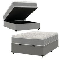 Cama Box Baú Casal Molas Ensacadas Pillow Top 138x188x66cm Martino Cinza Umaflex Cinza