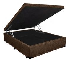 Cama Box Baú Casal Premium AColchões Suede Marrom 41x138x188