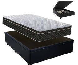 Cama Box Baú Casal Preto + Colchão De Molas 1,38 X 1,88