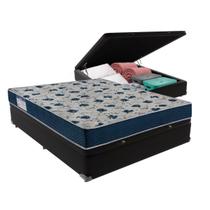 Cama Box Baú Casal Preto e Colchão Misto ISO 60 Espuma Ortobom