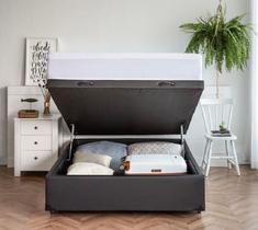 Cama Box Baú Casal Preto Sintético Blindado com Pistões a Gás