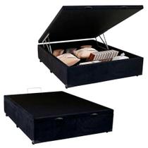 Cama Box Bau Casal Preto Suede Premium 47x138x188 - FA Elegante