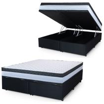 Cama Box Baú Casal Queen Colchão Com Molas Ensacadas 158x198x63cm Dunas Branco/Preto Hellen