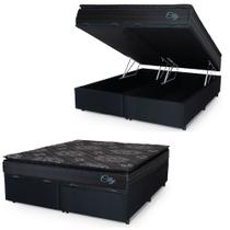 Cama Box Baú Casal Queen Colchão Com Molas Ensacadas City Pillow Top 158x198x64cm Preto Hellen