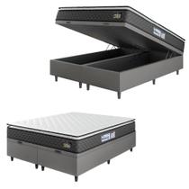 Cama Box Baú Casal Queen Colchão Espuma D33 Pillow Top Millenium 158x198x60cm Suede Cinza/Branco