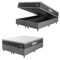 Cama Box Baú Casal Queen Colchão Espuma D33 Pillow Top Millenium 158x198x60cm Suede Cinza/Branco