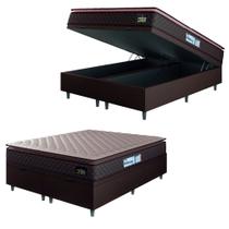 Cama Box Baú Casal Queen Colchão Espuma D33 Pillow Top Millenium 158x198x60cm Suede Marrom Hellen