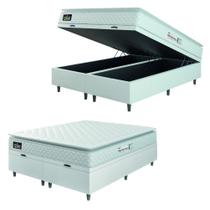 Cama Box Baú Casal Queen Colchão Espuma D33 Pillow Top New Millenium 158x188x60cm Branco Hellen