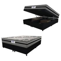 Cama Box Baú Casal Queen Colchão Gazin Com Molas Ensacadas Rubi 158x198x73cm Suede Preto/Cinza