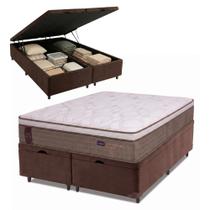 Cama Box Baú Casal Queen Colchão Molas Ensacadas Guarda Costas Alameda Probel 158x198x71cm Suede Marrom / Branco Cama Box Baú Casal Queen Colchão Molas Ensacadas Guarda Costas Alameda Probel 158x198x71cm Suede Marrom / Branco