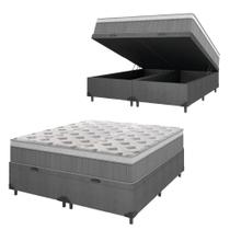 Cama Box Baú Casal Queen Colchão Molas Ensacadas ômega 158x198x73cm Cinza / Branco
