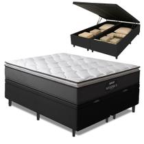 Cama Box Baú Casal Queen Colchão Molas Ensacadas Pillow Top Maximus 158x198x69cm Cinza / Preto Gazin - Suporta até 120Kg por Pessoa