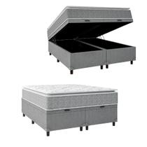 Cama Box Baú Casal Queen Colchão Molas Ensacadas Pillow Top Perfect 158x198x74cm Cinza Umaflex