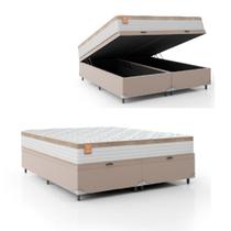 Cama Box Baú Casal Queen Colchão Molas Ensacadas Real 158x198x68cm Branco / Bege - Suporta até 130Kg Cama Box Baú Casal Queen Colchão Molas Ensacadas Real 158x198x68cm Branco / Bege - Suporta até 130Kg