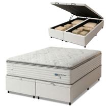 Cama Box Baú Casal Queen Colchão Molas Guarda Costas Com Pillow 158x198x81cm Branco/Cinza