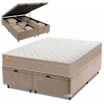 Cama Box Baú Casal Queen Colchão Molas Qatar 158x198x63cm Bege/Branco Inducol - Suporta Até 200 Kg Pessoa