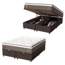 Cama Box Baú Casal Queen Colchão Molas Suede Marrom/Branco Cama Box Baú Casal Queen Colchão Molas Suede Marrom/Branco