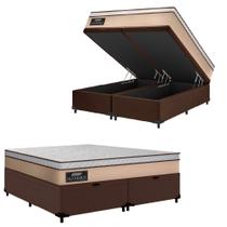 Cama Box Baú Casal Queen Gazin Colchão Molas Ensacadas 158x198x65cm Maximus Bege/Marrom