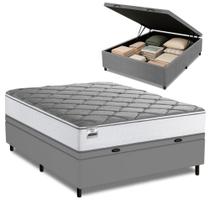 Cama Box Baú Casal Real Max Force Softgel 138x188x68cm Branco/Cinza Cama Box Baú Casal Real Max Force Softgel 138x188x68cm Branco/Cinza