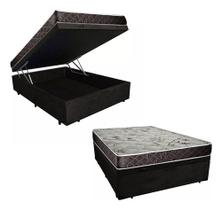 Cama Box Baú Casal Resistence Suede Preto + Colchão Casal Resistence Espuma D23 17x138x188