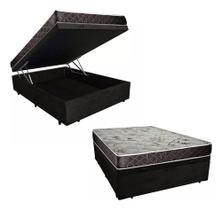 Cama Box Baú Casal Resistence Suede Preto + Colchão Casal Resistence Espuma D33 14x138x188