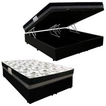 Cama Box Baú Casal Sintético Bipartido + Colchão Ortobom Iso Dupla Face 60x138x188 Cor:preto
