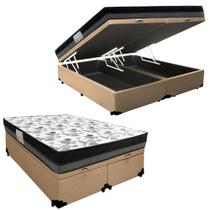 Cama Box Baú Casal Sintético Bipartido + Colchão Ortobom ISO Dupla Face 60x138x188
