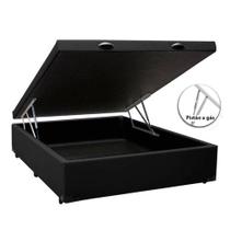 Cama Box Baú Casal Sintético Blindado Preto com Pistões a gás 1.38x1.88