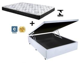 Cama Box Baú Casal Sintético Branco + Colchão Casal Espuma D33 Com EPS 24x138x188