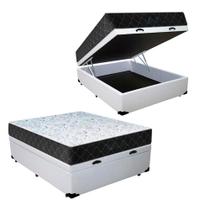 Cama Box Baú Casal Sintético Branco com Colchão Espuma D33 Marrocos 30cm Cama Box Baú Casal Sintético Branco com Colchão Espuma D33 Marrocos 30cm
